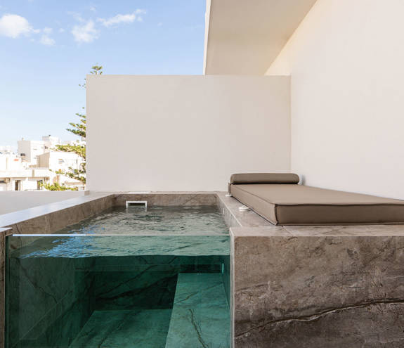 Ethereal White Resort Heraklion room private pool and sunbed