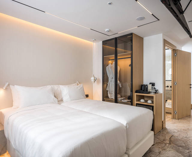 Ethereal White Resort Heraklion Classic Room double bed and room